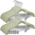 SONGMICS 30-Pack Pants Hangers, 16.7-Inch Long Velvet Hangers with Adjustable Clips, Heavy-Duty, Non-Slip Skirt Hangers, Space-Saving for Pants, Skirts, Coats, Dresses, Pale Green UCRF012GR30