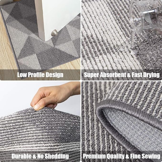 Indoor Doormat 24"x 36", Absorbent Front Back Door Mat, Rubber Backing Non Slip Floor Mats Inside Mud Dirt Trapper Outside Entrance Front Door Rug Carpet, Machine Washable Low Profile - Grey Geome