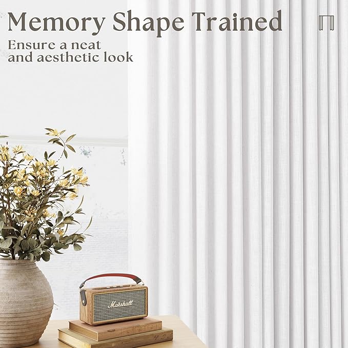 Custom Pinch Pleated 105 Inch Curtains 2 Panels Set for Windows White Linen Blend Curtains Pinch Pleat Back Tab Privacy Light Filtering Boho Drape with Hooks and Rings for Living Room Bedroom