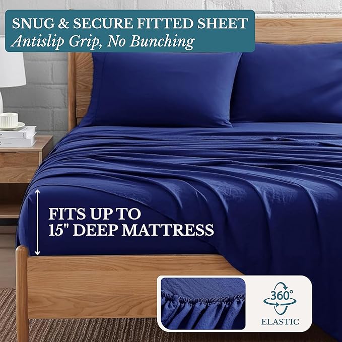 Casa Platino Twin XL Pre Washed Twin XL Sheet Set - Ultra Soft & Breathable Bed Sheets, Brushed Microfiber, Fade Resistant, Twin XL Size Bed Sheet Set with Deep Pockets - Navy Blue