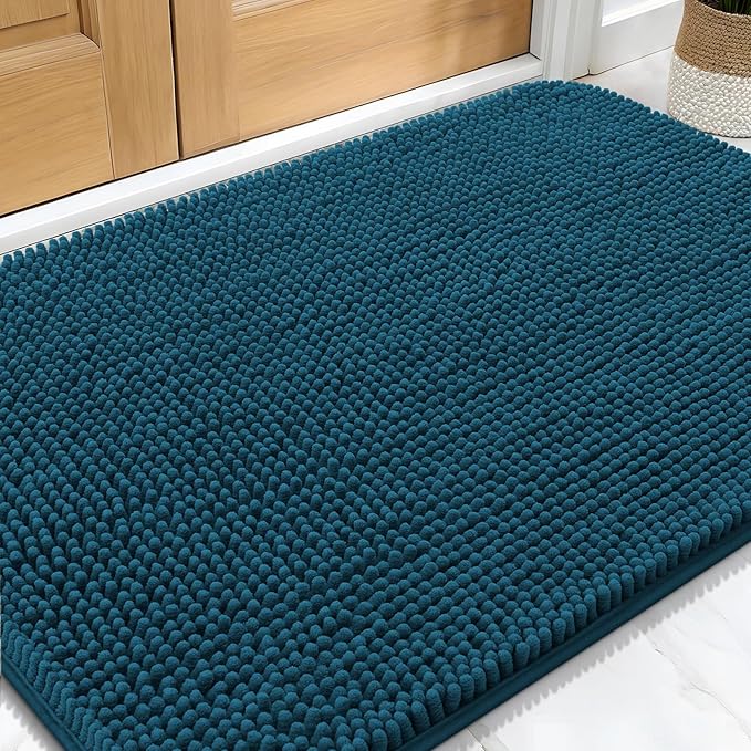 OLANLY Dog Door Mat for Muddy Paws 32x20, Absorbs Moisture and Dirt, Absorbent Non-Slip Washable Doormat, Quick Dry Chenille Mud Mat, Entry Indoor Entryway Carpet for Inside Floor, Atlantic Blue