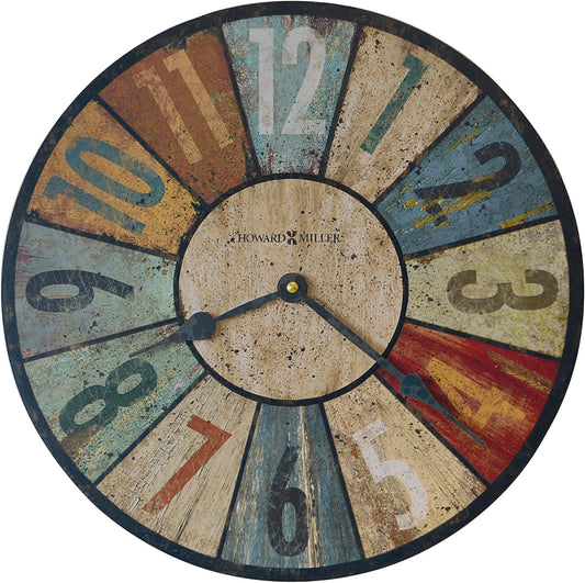 Howard Miller Sylvan II Wall Clock, Colorful Vintage Design with Black Needles Battery Operated, Wall Mount Quartz Movement Round Analog Display Perfect for Home Decor, Office and Living Room