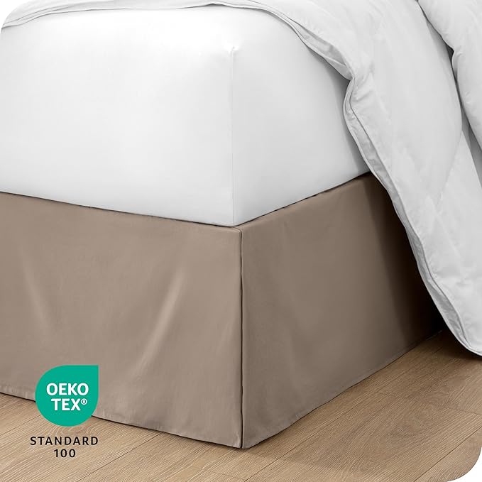 Bare Home Full Bed Skirt - 15-Inch Tailored Drop Easy Fit - Bed Skirt for Beds - Center & Corner Pleats (Full, Taupe)