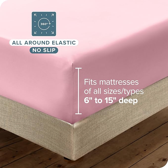 Bare Home Hotel Luxury Twin Sheet Set, Extra Soft - 4 Piece Set - Deep Pockets - Easy Fit - Cooling & Breathable - Wrinkle, Fade, Stain Resistant - Includes 2 Pillowcases (Twin, Light Pink)