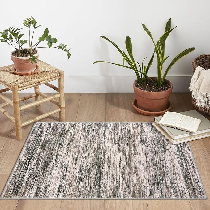 2x3 Modern Abstract Rug for Entryway, Brown Green Black White Super Soft Small Area Rug, Washable Non-Slip Kitchen Rugs, Low-Pile Mat for Bedside, Indoor Door Mat