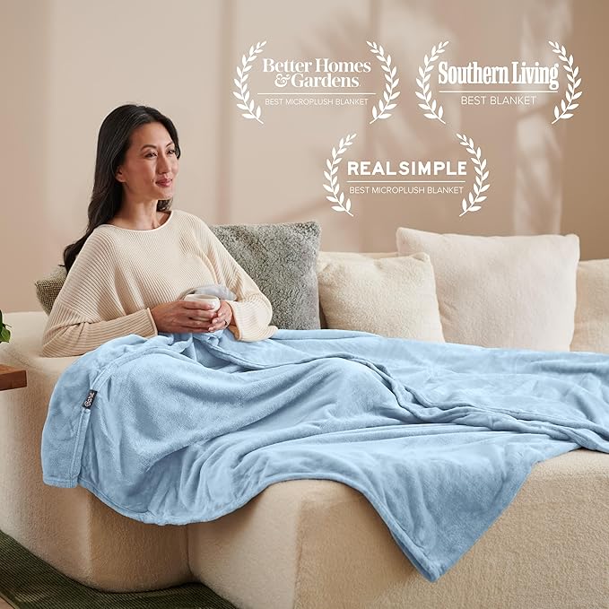 Bare Home Fleece Blanket - Full/Queen - Ultra-Soft Lightweight for Bed, Sofa, and Couch - Luxury Microplush - Cozy Warm Blanket (Full/Queen, Light Blue)