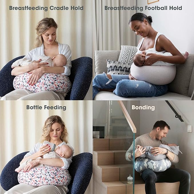 bbhugme Adjustable Pregnancy & Nursing Pillow Bundle – Full Body Support for Side Sleeping and Baby Care – Adjustable Firmness, Removable Covers – Dusty Pink & Grey Melange