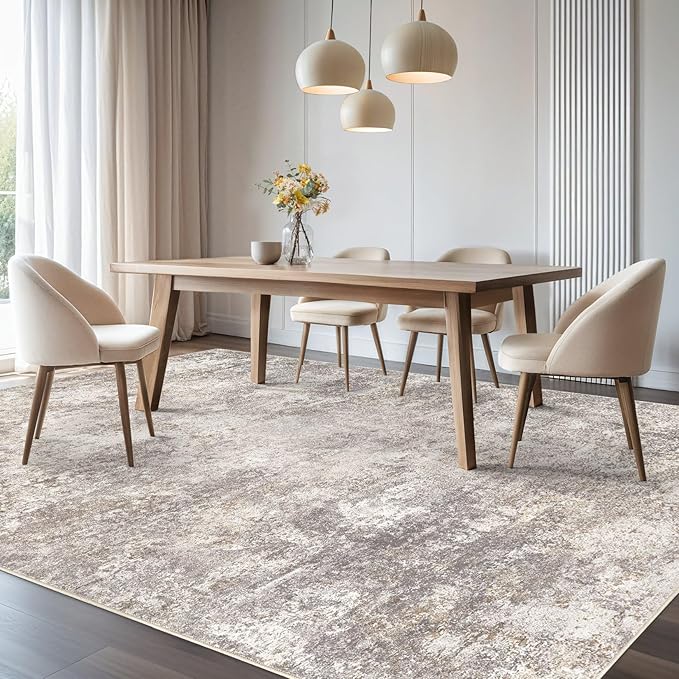 Area Rug Living Room Rugs - 10x12 Washable Large Soft Indoor Neutral Modern Abstract Low Pile Rug Carpet for Bedroom Dining Room Farmhouse Home Office - Brown