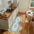 Area Rugs 2'x5' Washable Non-Slip, Floral Vintage Distress Print Pattern Medallion Carpet for Living Room Bedroom Dining Room, Green Navy Blue White Red Teal Colorful