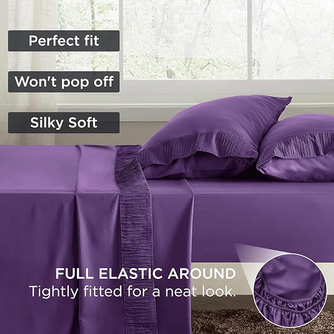 Bedsure Twin XL Sheet Sets Dorm Bedding - 3 Pieces Soft Extra Long Twin Sheets, Hotel Luxury, Easy Care Microfiber for Women, Men, Purple
