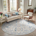 jinchan Round Rug 7ft Area Rug Vintage Floor Mat Kitchen Indoor Ultra-Thin Soft Floral Print Washable Circle 7' Accent for Farmhouse Non Slip Dining Room Living Room Bedroom Office Blue