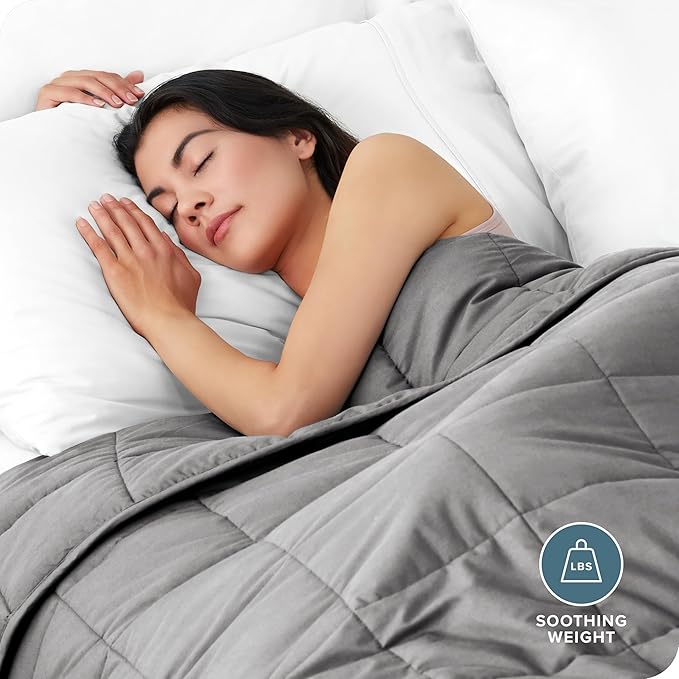 Bare Home Weighted Blanket All-Natural 100% Cotton with Nontoxic Glass Beads 48"x72" 15lbs, Light Grey