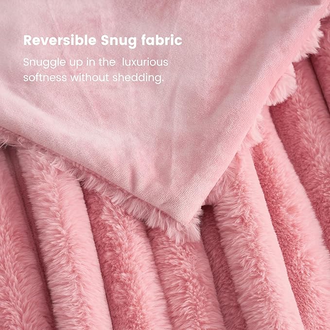 Cozy Bliss Faux Fur Throw Blanket for Couch, Cozy Warm Plush Striped Blanket for Sofa Bedroom Living Room, 60 * 80 Inches Hot Pink