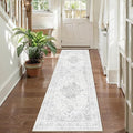 2x6 Hallway Washable Runner Rug Vintage Non-Slip Soft Kitchen Mat Boho Medallion Distressed Farmhouse Carpet Floral Low Pile Indoor Throw Rug for Entryway Bathroom Living Room Bedroom, Gray