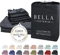 Bella Coterie 6 Piece Luxury Bamboo Viscose Queen Size Sheet Set | 100% Organically Grown | Cooling for Hot Sleepers | 18" Deep Pocket | Soft & Hypoallergenic | 4 Pillowcases [Black]
