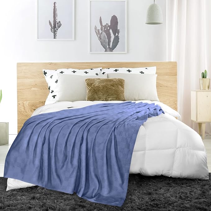 Utopia Bedding Wedgewood 100% Cotton Blanket [King Size - 90x108 Inch] 350GSM Lightweight, Soft and Breathable Thermal Blanket for All Seasons
