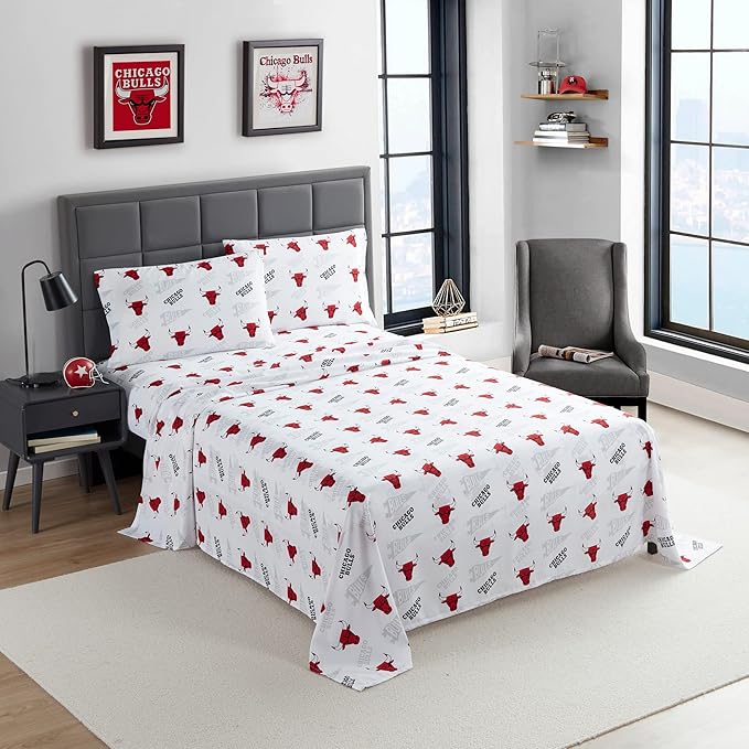 NORTHWEST Officially Licensed Chicago Bulls NBA Full Size Sheet Set – Soft Team Logo Bedding for Dorms, Bedrooms, Fan Caves & Game Day Style