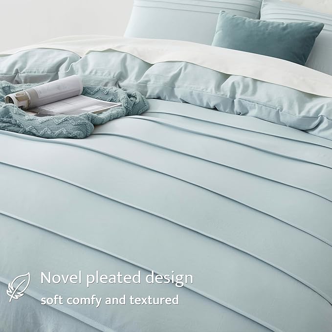 Oli Anderson Cornflower Blue Duvet Cover King Size - Pleated King Duvet Cover, 3PCS Soft and Breathable Textured Bedding Set with Zipper Closure(Cornflower Blue,104"x90")