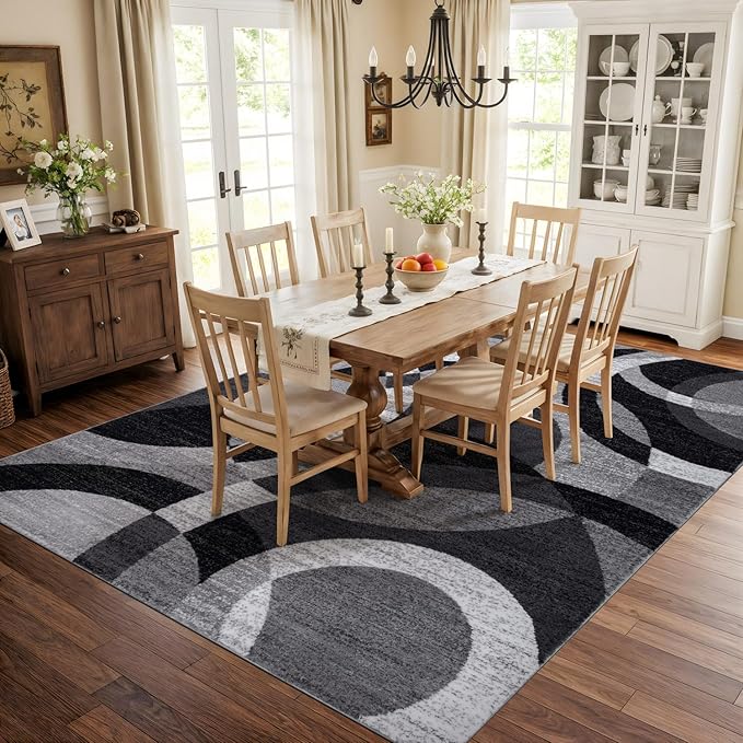 Rugshop Contemporary Abstract Circles Perfect for high Traffic Areas of Your Living Room,Bedroom,Home Office,Kitchen Area Rug 10' x 14' Gray