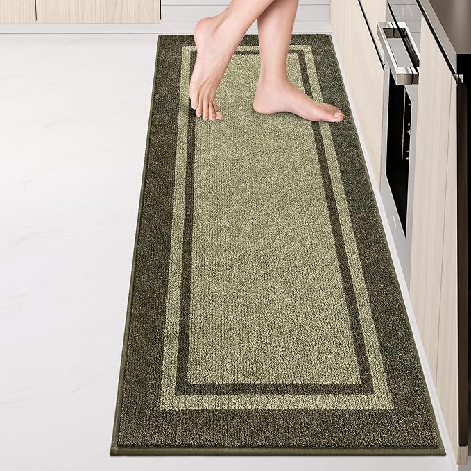 Kitchen Rugs 24" x 84", Non-Slip Machine Washable Kitchen Runner Rugs Floor Mats, Absorbent Comfort Standing Mats for Kitchen, Sink, Laundry and Hallway, Rolled Packaging, Budding Green & Sage Green