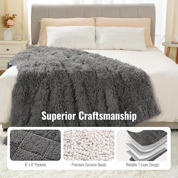 Uttermara Weighted Blanket 20 LBS Queen Size for Adults, Sherpa Fleece Weighted Blanket with Luxury Long Fur, Fluffy Cozy Warm Sherpa Plush Heavy Throw Blankets for Sofa Bed, 60 x 80 inches, Gray
