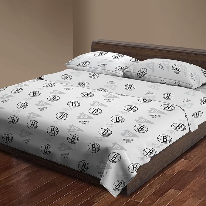 Northwest Officially Licensed Brooklyn Nets NBA Twin Size Sheet Set – Soft Team Logo Bedding for Dorms, Bedrooms, Fan Caves & Game Day Style
