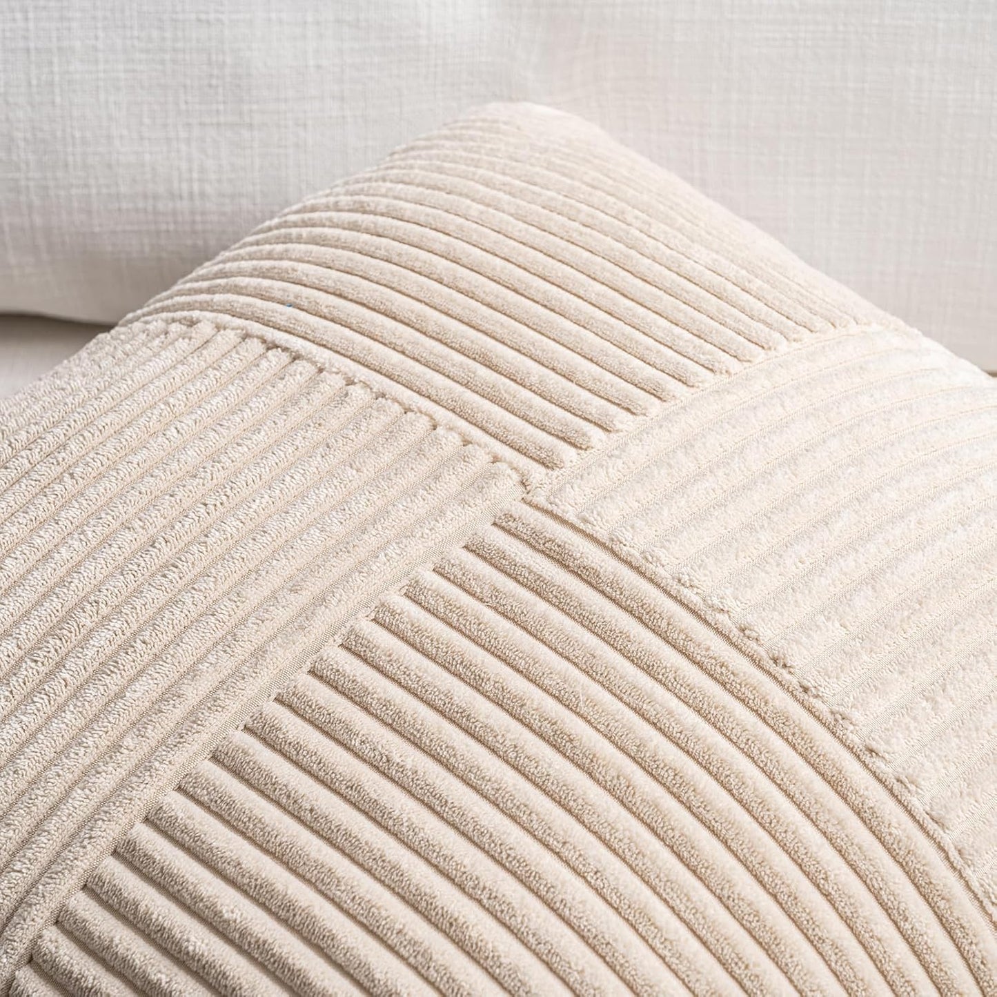 Fancy Homi 2 Packs Tan Samll Decorative Throw Pillow Covers 12x12 Inch with for Couch Bed Sofa, Rustic Farmhouse Boho Home Decor, Soft Corss Patchwork Corduroy Square Beige Cushion Case 30x30 cm