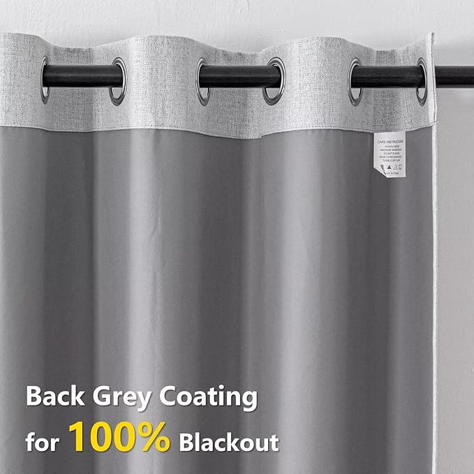 100% Blackout Curtains 72 Inch Length 2 Panels Set, Black Out Curtains for Living Room, Greyish White Thermal Insulated Grommet Drapes Bedroom Luxury Decor Privacy(37W × 72L inch, Greyish White)