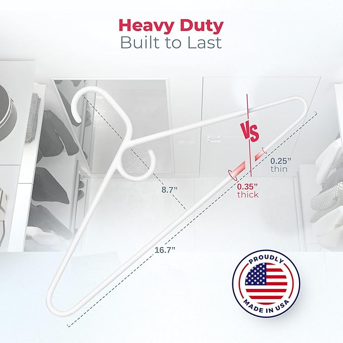 Neaties Heavy Duty Clothes Hangers 100 Pack (108 Count) – Made in The USA – 8lb Capacity Plastic Hangers for Adult Clothing – Durable for Pants, Coats, Jackets, or Jeans – White