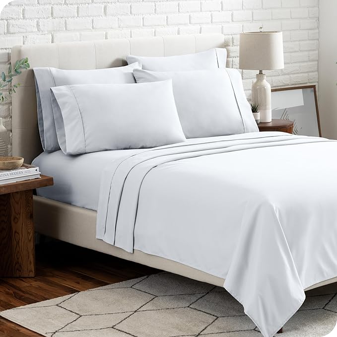 Bare Home Hotel Luxury Full XL Sheet Set, Extra Soft - 6 Piece Set - Deep Pockets - Easy Fit - Cooling & Breathable - Wrinkle, Fade, Stain Resistant - Includes 4 Pillowcases (Full XL, White)