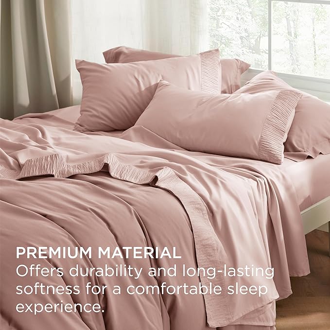 Bedsure Full Size Bed Sheets - 4 Pieces Soft Full Sheet Set - Breathable & Cooling - Hotel Luxury - Easy Care Polyester Microfiber Bedding for Women, Men, Dusty Pink