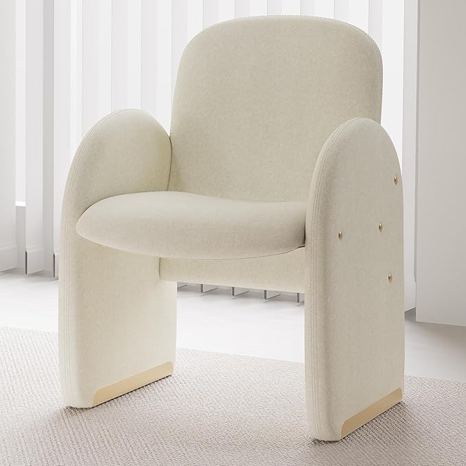 YOUTASTE Oversized Velvet Accent Chair for Living Room, Mid-Century Modern Dining Room Arm Chair with Gold Metal Legs, 300 LBS Capacity, Comfy Upholstered Office Single Sofa, Beige