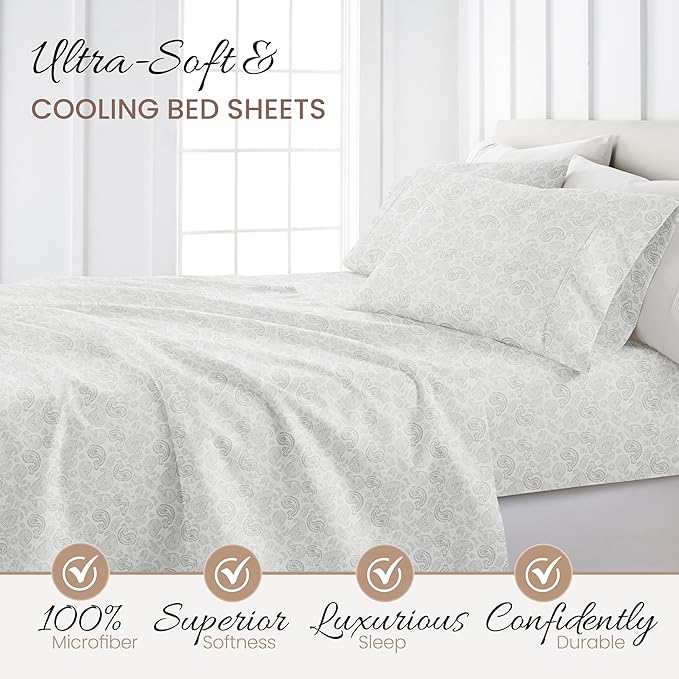 Linen Market 4 Piece Queen Sheet Set (Gray Floral) - Sleep Better Than Ever with These Ultra-Soft & Cooling Bed Sheets for Your Queen Size Bed - Deep Pocket Fits 16" Mattress