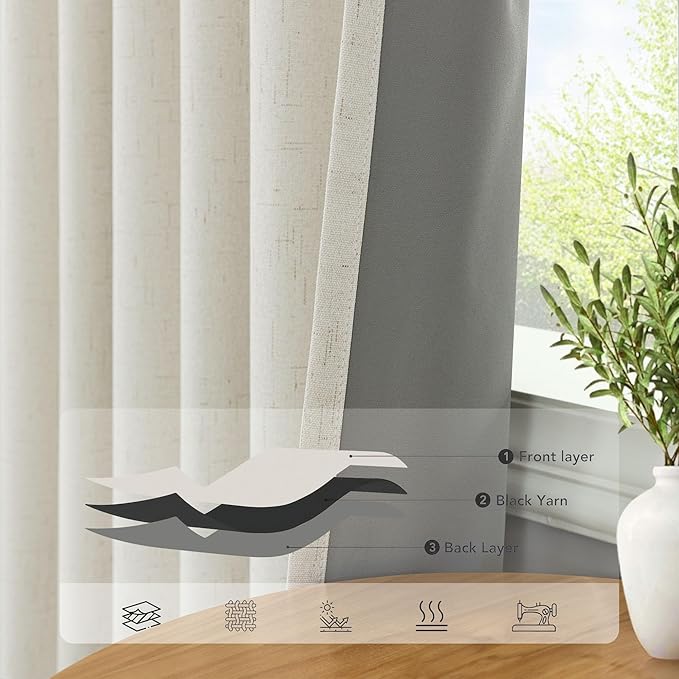 Cream Linen Blackout Curtains by Size 70 Inches Wide x 63 Inch Length Extra Wide Black Out Curtains for 72 Inches Width Bedroom Living Room Darkening Light Blocking Thermal Ivory Off White Drape 70x63