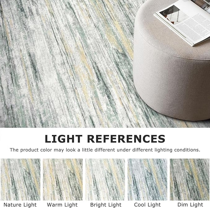 2x6 Modern Abstract Runner Rug for Hallways, Green Yellow Super Soft Hallway Decor Kitchen Rugs with Non-Slip, Non-Shedding Washable Rug for Entryway Bedroom Indoor