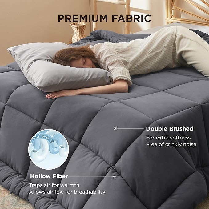 Bedsure Comforter Duvet Insert - Quilted Comforters Full Size, All Season Duvet, GentleSoft Down Alternative Bedding, with 8 Tabs, Gifts for Women/Men, Grey, Full 86 x 82 Inches
