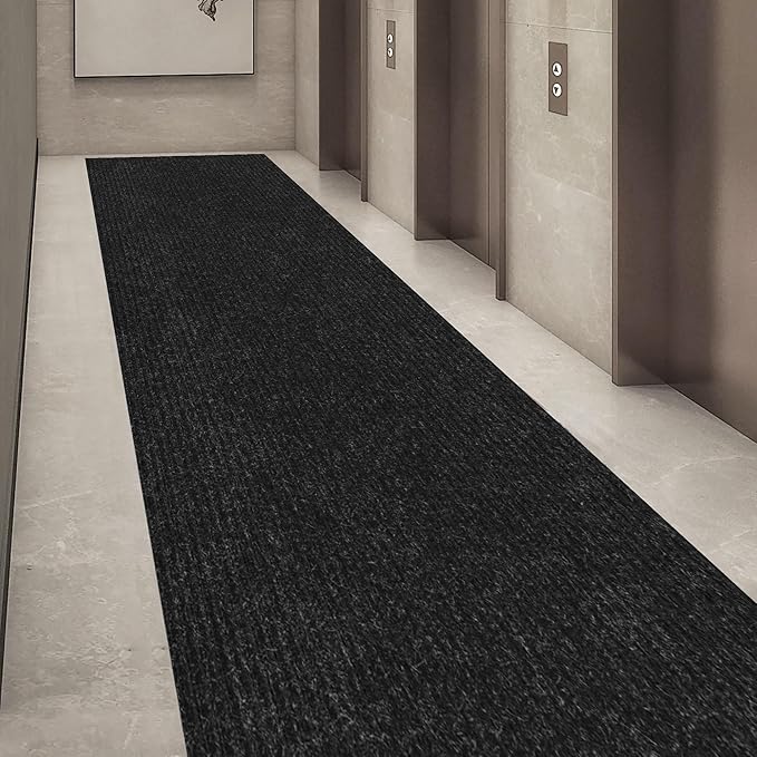 Ottomanson 3'11" x 4' Mud Mat Entryway Rug Scraper Doormat - Non-Slip, Dirt Trapping for Indoor & Outdoor Use - Perfect for Kitchen, Garage, Patio & High-Traffic Areas, Black