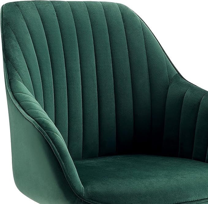 Zouron Mid Century Modern Swivel Accent Chair with Gold Metal Legs, Upholstered Swivel Chair No Wheels, Side Accent Arm Chair Vanity Chair for Small Space Home Office Living Room Bedroom, Green