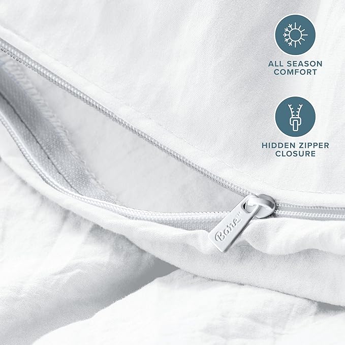 Bare Home Microfiber Duvet Cover Set - Ultra Soft Washed Microfiber - Queen Size - Linen-Like Look - Easy Care - Breathable Fabric - Our Softest Duvet Cover Set (Queen, White)