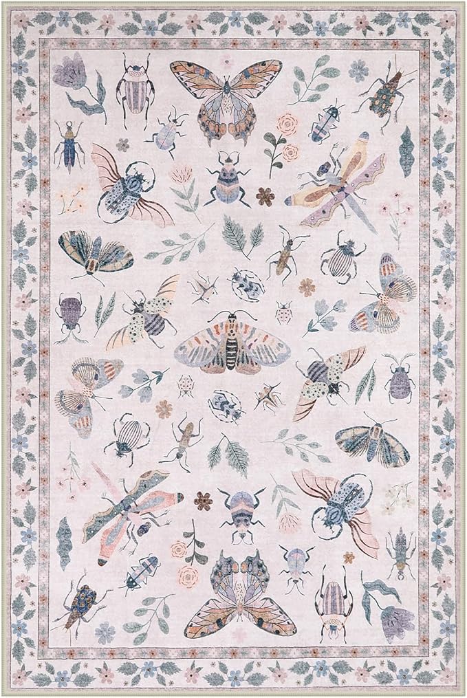 Lahome Insect Washable Rug, 2x3 Kitchen Rugs for Entryway Bathroom, Soft Door Mat Indoor Entrance Ultra-Thin, Small Non-Slip Throw Carpet for Bedroom Entry, Pink