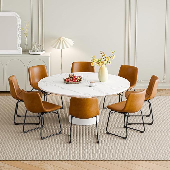Dining Chairs Set of 8, 18 Inch Modern Armless Dining Chair with Back, Faux Leather Kitchen Dining Room Chair with Metal Legs for Home, Bistro Coffee Shops (Brown)