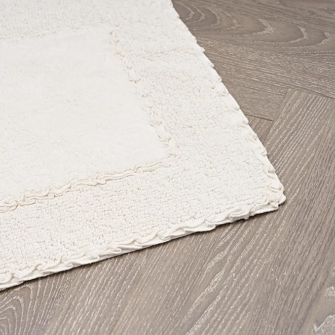 Laura Ashley Ruffle Border Ivory 17" x 24"/ 20" x 32" 100% Cotton Bath Rug Set