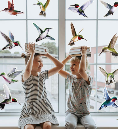 Iconikal 24-Count Large 6-inch Static Cling Window Decorations, Hummingbirds Flying
