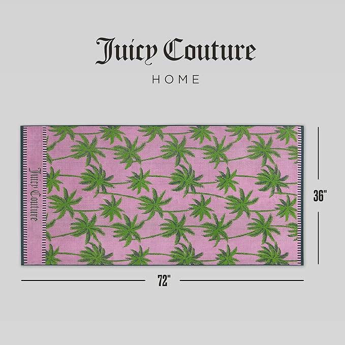 Juicy Couture Palm Trees 36" x 72" 100% Cotton Oversized Beach Towel - Soft, Absorbent, and Quick-Drying, Perfect for Beach, Pool, or Travel