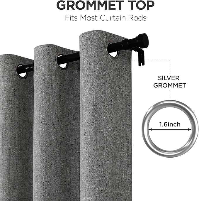 Joydeco Blackout Curtains 90 Inches Long 2 Panels Burg, Room Darkening Curtains for Bedroom, 100% Black Out Textured Thermal Drapes Privacy Protection 2 Panels Set(W52 x L90 Inch, Grey)