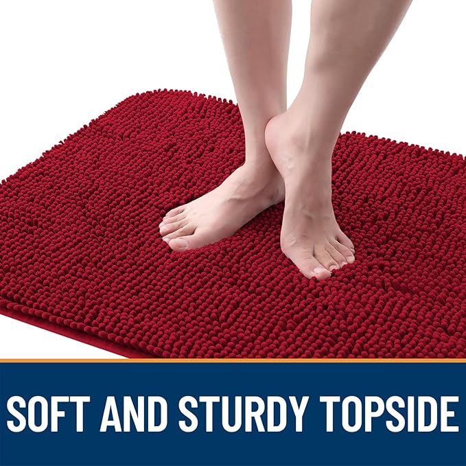 OLANLY Dog Door Mat for Muddy Paws 59x20, Absorbs Moisture and Dirt, Absorbent Non-Slip Washable Doormat, Quick Dry Chenille Mud Mat for Dogs, Entry Indoor Entryway Carpet for Inside Floor, Red