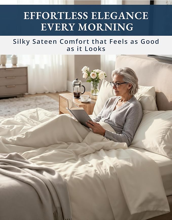 LANE LINEN 100% Cotton California King Sheet Sets - 1000 Thread Count, Soft & Comfy Luxury Hotel Like Thick Fully Elasticized Mercerized Cotton Cal King Set, No Pill Fade Resistant Bedding - Ivory