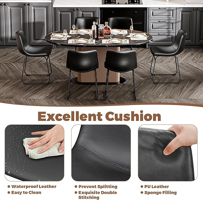 Dining Chairs Set of 4, 18 Inch Faux Leather Kitchen Dining Chairs with Back, Modern Armless Dining Room Chair with Metal Legs for Home Bistro Coffee Shops (Black)