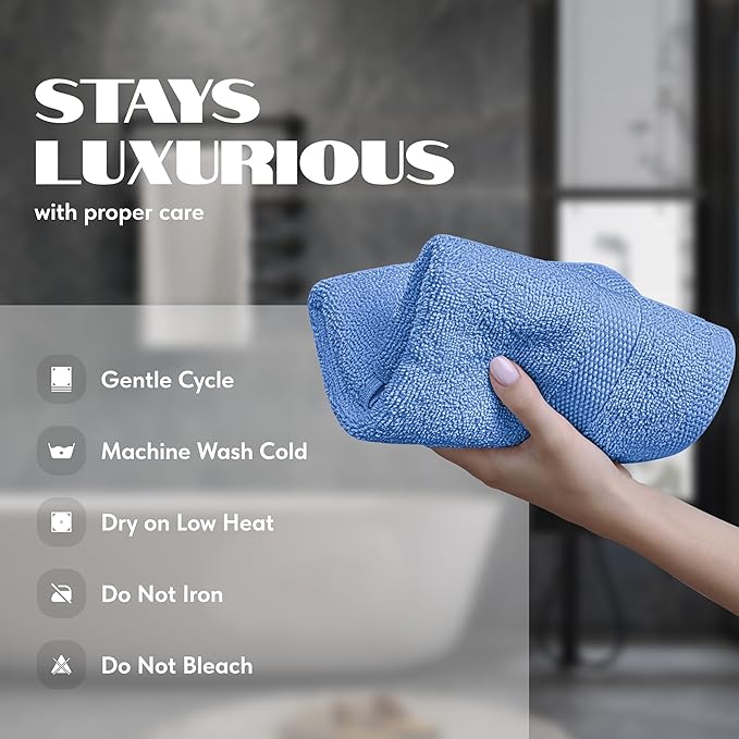 White Classic Light Blue Hand Towels for Bathroom [12 Pack] Cotton Hand Towel Bulk for Gym, Kitchen and Spa, 16x27 Inches Soft Highly Absorbent Quick Dry Terry Salon Towels