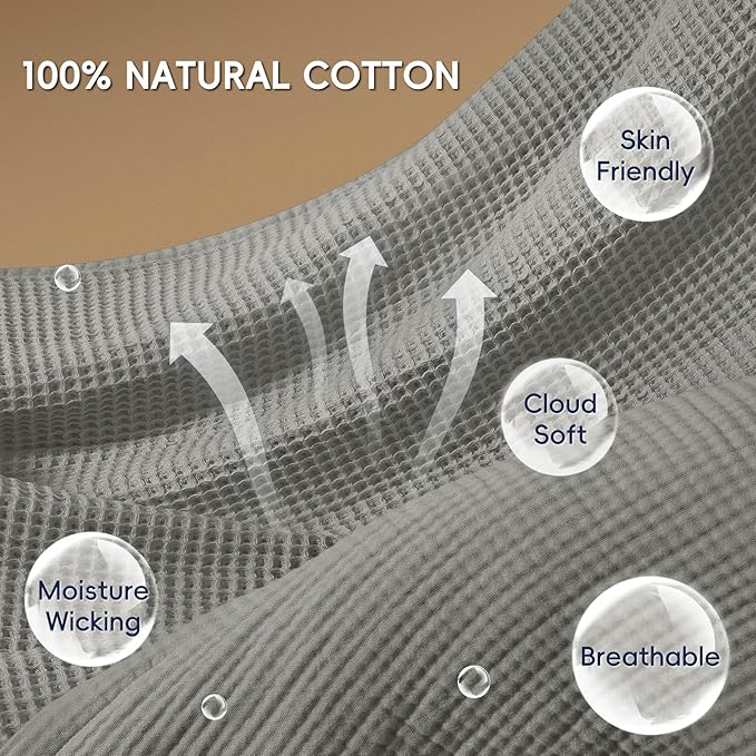 PHF 100% Cotton Waffle & Muslin Throw Blanket Large, Soft Breathable Luxury 400GSM Versatile Reversible Bedding for Couch, Great for Layering in Cold Weather, Home Decor Gift, 50" x 70", Frosted Grey